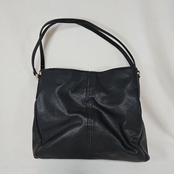 ANNE KLEIN  BLACK PEBBLE Faux LEATHER TOTE Goldtone 3Zip Sections  Medium Size - Picture 3 of 13